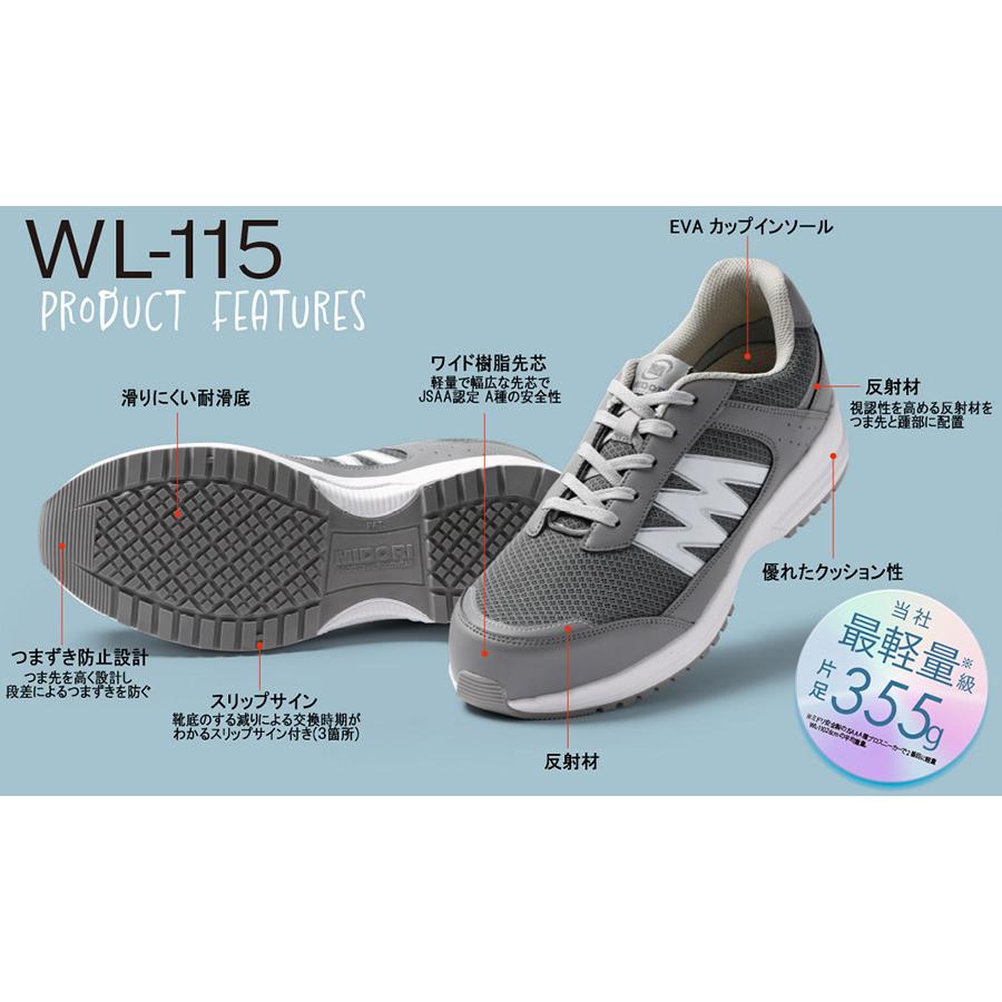 ミドリ安全 超軽量耐滑作業靴 WL-115 バンドタイプ ブラック/ブルー