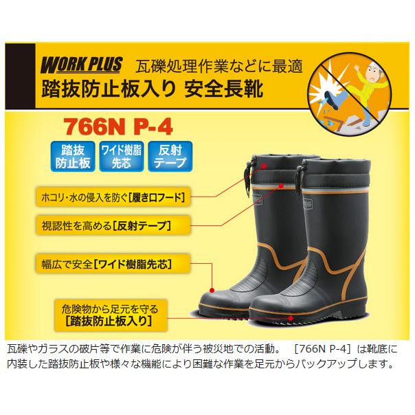 ミドリ安全 安全長靴 踏み抜き防止 先芯 ワークエース 766N P-4 ブラック×オレンジ 24.0〜29.0｜midorianzen-com｜03