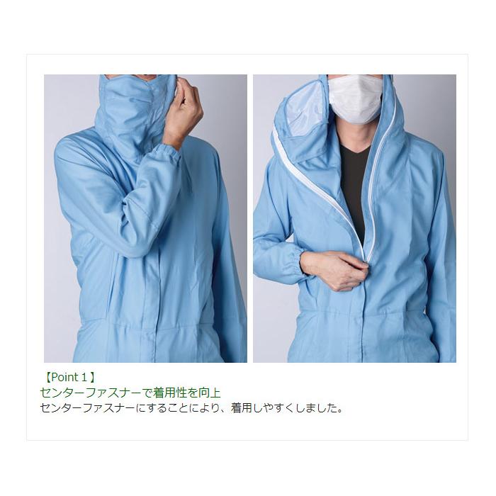 ミドリ安全 クリーンウェア 通年 ベルデクセル×エレパスU フード・マスク一体型つなぎ服  VEYS140 ホワイト ブルー SS〜5L ベルデクセル ミドリ安全 クリーンウェア 通年 ベルデクセル×エレパスU