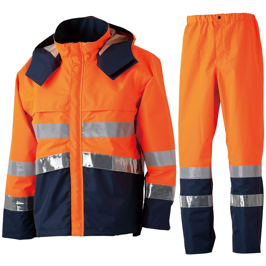 ジンナイ 雨衣 M8920 高視認性レインウェア 上下セット 蛍光オレンジ