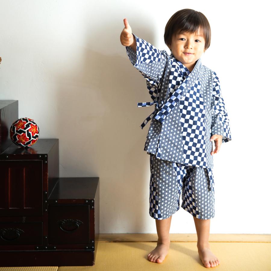 子供甚平 日本製 旅館浴衣 キッズ 男の子 ボーイ 子供 浴衣 和装 部屋着 ルームウェア 麻の葉市松 Kj Aim Midori Obi Arts 通販 Yahoo ショッピング