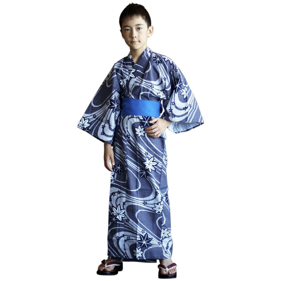 子供 浴衣 日本製 旅館浴衣 帯付 浴衣セット キッズ ガールズ 女の子 部屋着 和装 ルームウェア/紺流水_1