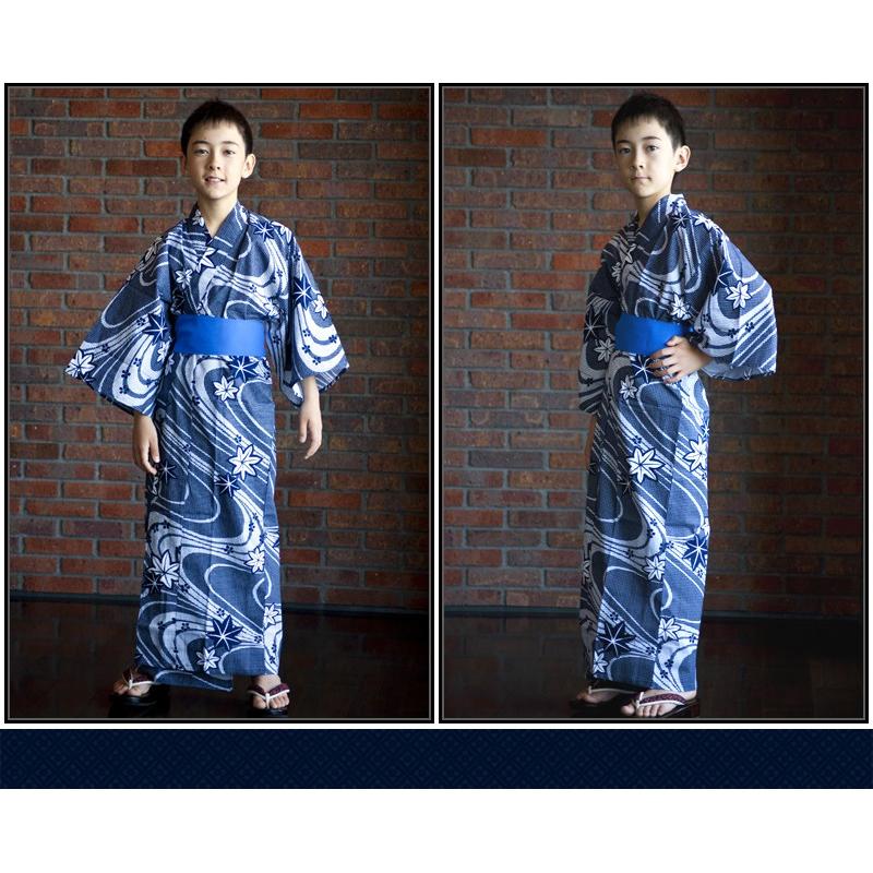 子供 浴衣 日本製 旅館浴衣 帯付 浴衣セット キッズ ガールズ 女の子 部屋着 和装 ルームウェア/紺流水_3