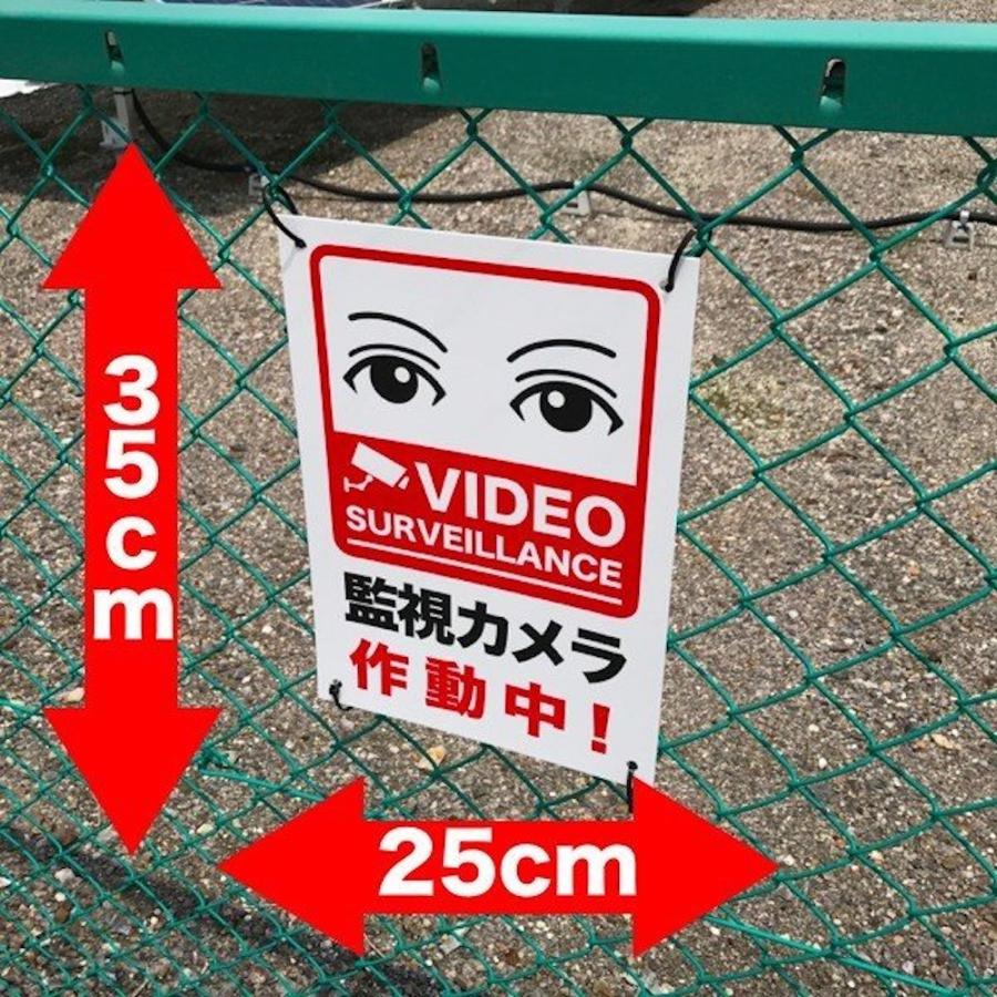 10枚セット 目が合う防犯用 監視カメラ作動中 看板 標識 35cm×25cm