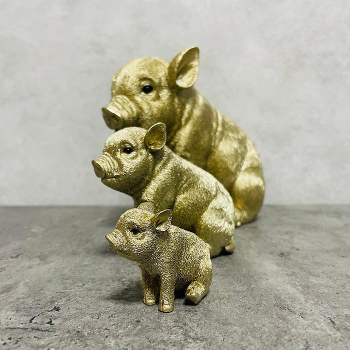 置物 動物 3匹のお座り金色豚 ゴールド 金色 縁起物 woobia おしゃれ