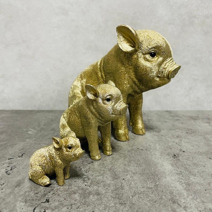 置物 動物 3匹のお座り金色豚 ゴールド 金色 縁起物 woobia おしゃれ