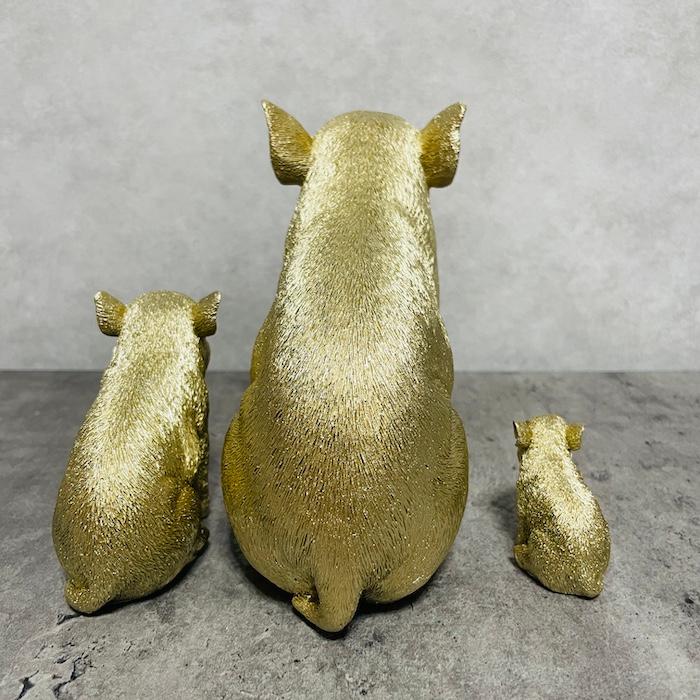 置物 動物 3匹のお座り金色豚 ゴールド 金色 縁起物 woobia おしゃれ