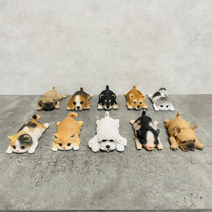 うつぶせの動物のかわいい置物 全10種類 カップ押さえ マグネット付き