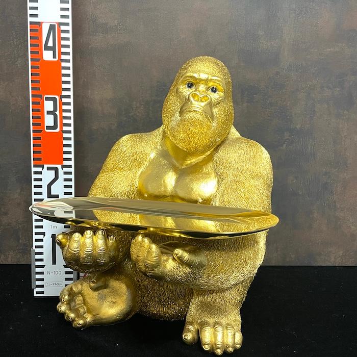 置物 かわいい 動物 玄関 金色ゴリラ 小物置き トレー台付き 置物 かわいい 動物 玄関 金色ゴリラ 小物置き トレー台付き