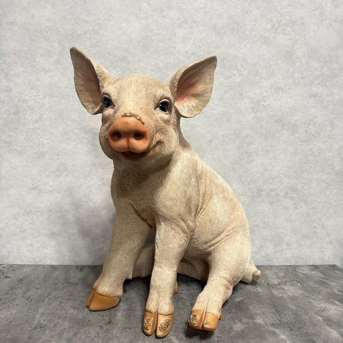 置物 お座りピンク 小豚 特大 ブタグッズ 高さ46.5cm 巨大オブジェ