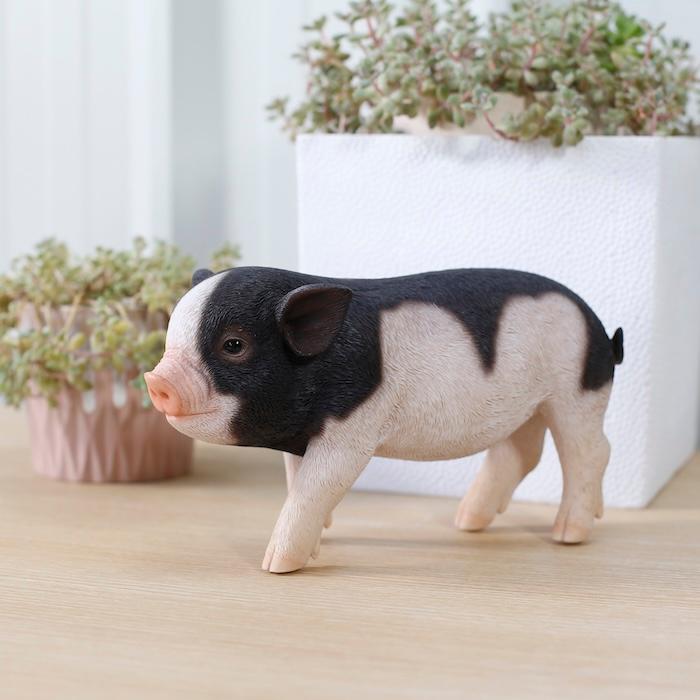【新品】壁掛けオブジェ 豚 動物 WOOBIA（ウービア） 置物 豚 黒白桃豚 幅22.5cm woobia ぶた リアル
