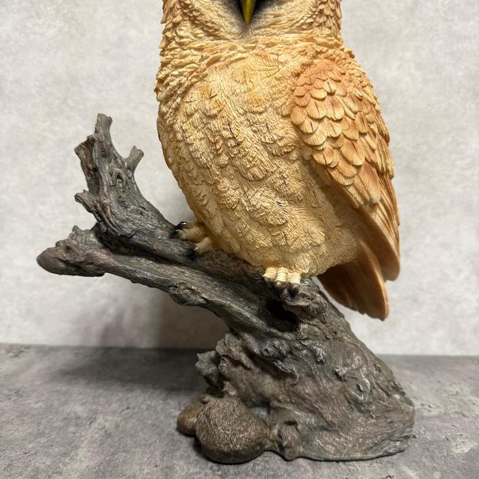 鳥 置物 オブジェ 北欧 動物 かわいい 切り株にとまるフクロウ 高さ