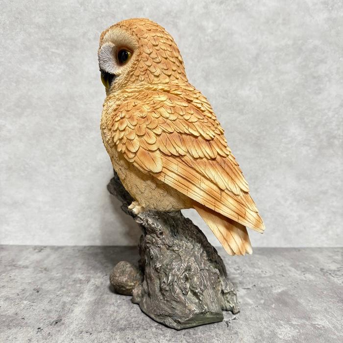 鳥 置物 オブジェ 北欧 動物 かわいい 切り株にとまるフクロウ 高さ