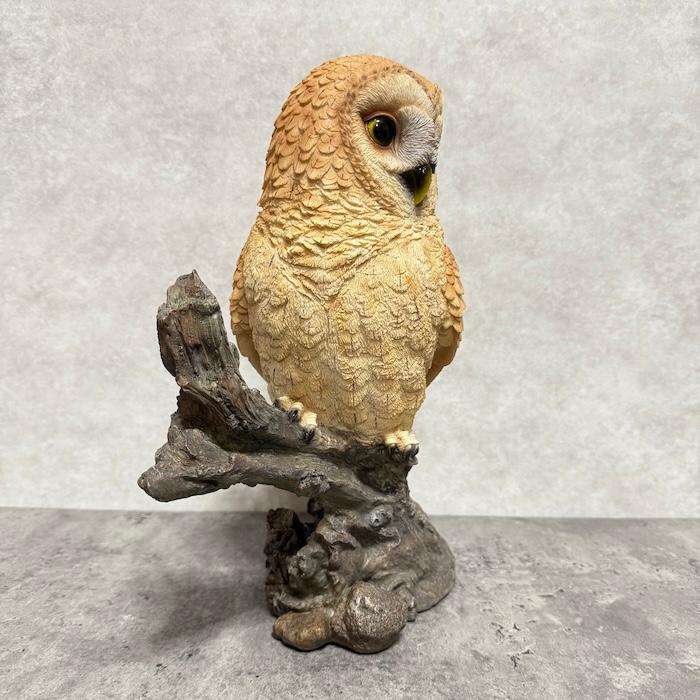 鳥 置物 オブジェ 北欧 動物 かわいい 切り株にとまるフクロウ 高さ