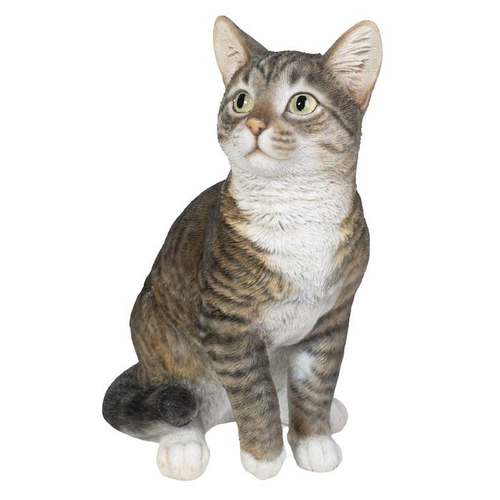 置物 猫 動物 かわいい お座りサバトラ猫 大 ネコ 高さ30.5cm おしゃれ