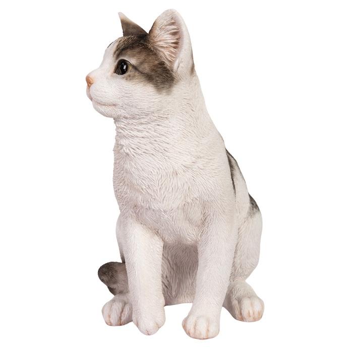 置物 猫 動物 かわいい お座りサバトラ白猫 大 ネコ 高さ30.5cm