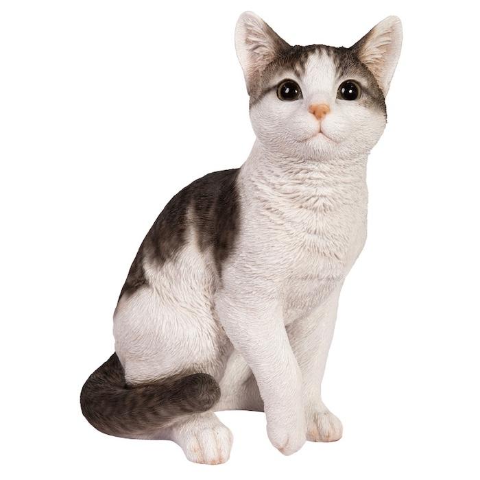 置物 猫 動物 かわいい お座りサバトラ白猫 大 ネコ 高さ30.5cm
