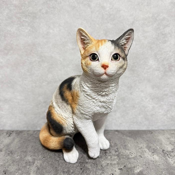 置物 猫 動物 かわいい お座り三毛猫 ネコ 高さ30.5cm おしゃれ 大きい