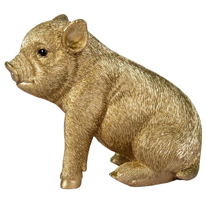 WOOBIA（ウービア） 置物 かわいい 動物 玄関 お座り金色豚 小