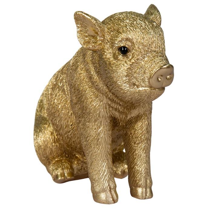 WOOBIA（ウービア） 置物 かわいい 動物 玄関 お座り金色豚 小