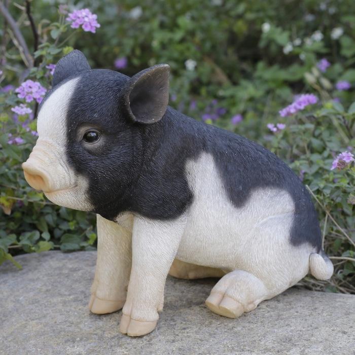 WOOBIA（ウービア） 置物 動物 お座り黒白桃豚 ブタグッズ 横幅29cm