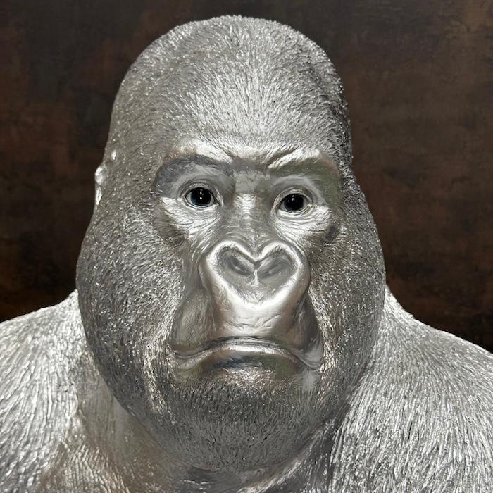 置物 お座り特大プレミアム銀色ゴリラ グッズ 巨大オブジェ シルバー