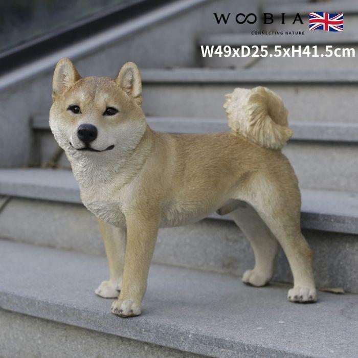 犬の置物 大型 インテリア オブジェ 高さ約75cm 木製風 ヴィンテージ感あり 犬 置物 大型 動物 左向きに立つ柴犬 イヌ 大 横幅49cm woobia