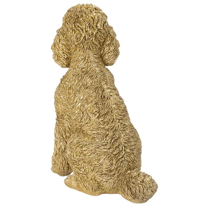 置物 犬 動物 お座りプードル ゴールド 金色 縁起物 高さ32.5cm woobia