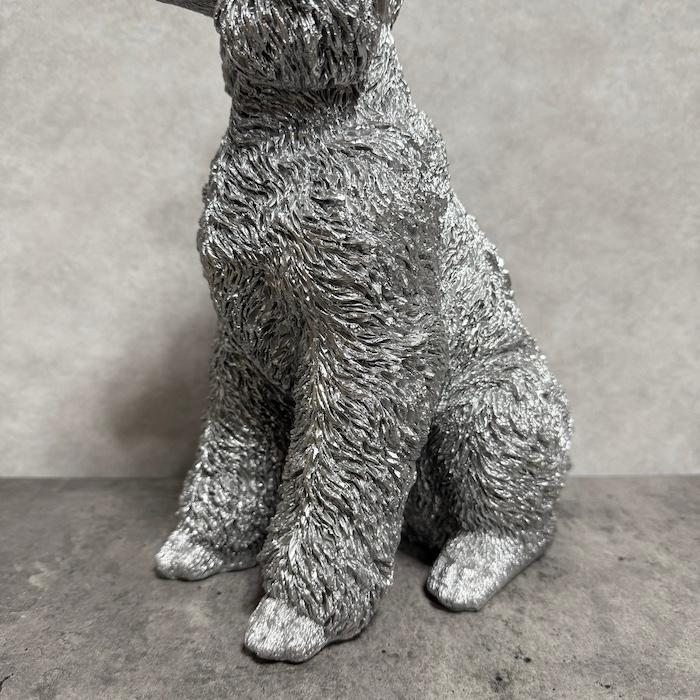 置物 犬 動物 待てプードル シルバー 銀色 豪華 高さ32.5cm woobia