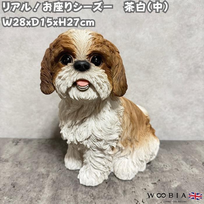 置物 犬 動物 お座りシーズー 茶白 中 高さ27cm woobia おしゃれ