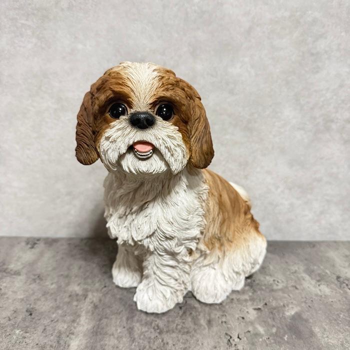 置物 犬 動物 お座りシーズー 茶白 中 高さ27cm woobia おしゃれ