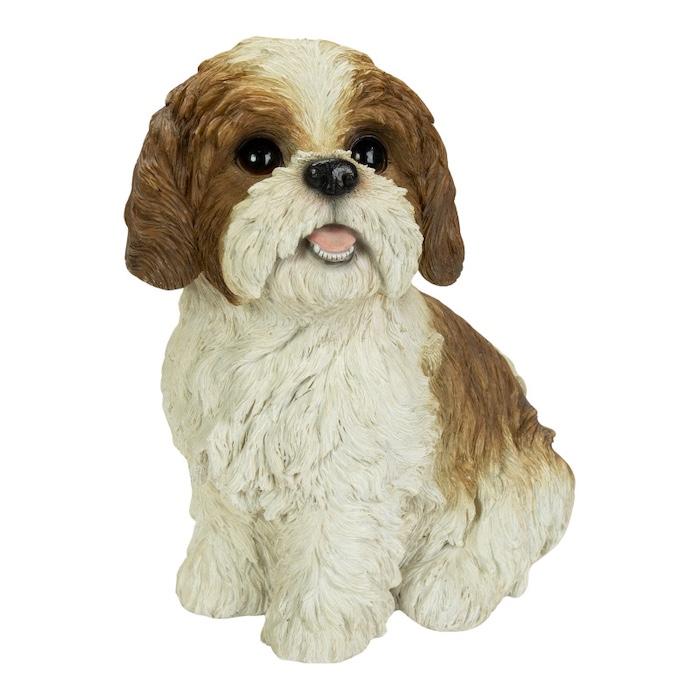 置物 犬 動物 お座りシーズー 茶白 中 高さ27cm woobia おしゃれ