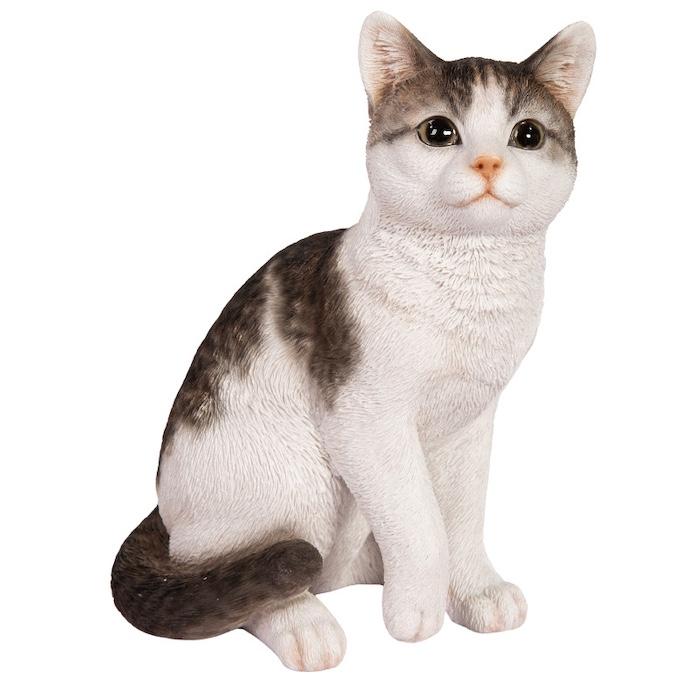 置物 動物 かわいい お座りサバトラ白猫 中ネコ 高さ22.5cm woobia