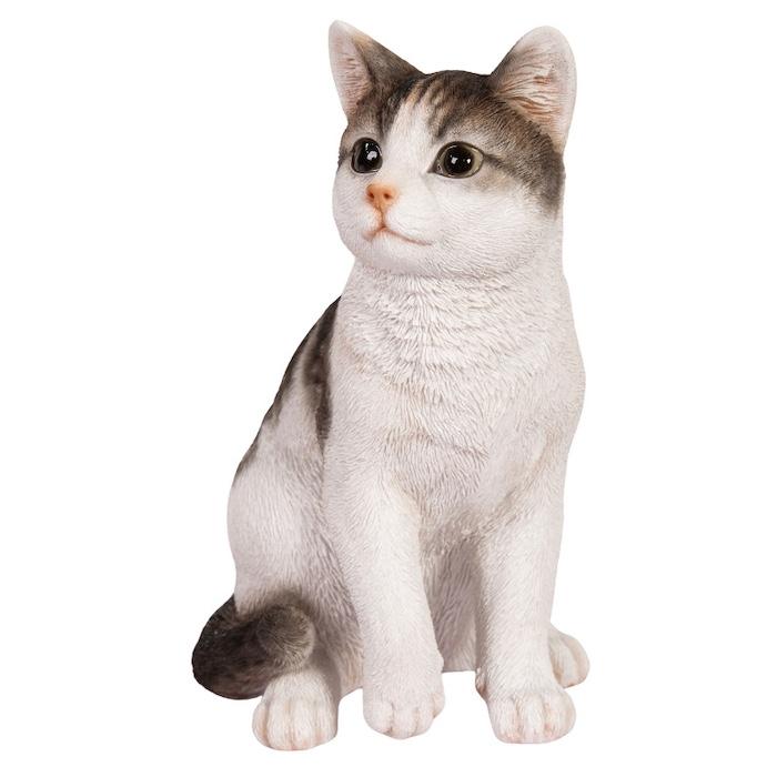 置物 動物 かわいい お座りサバトラ白猫 中ネコ 高さ22.5cm woobia