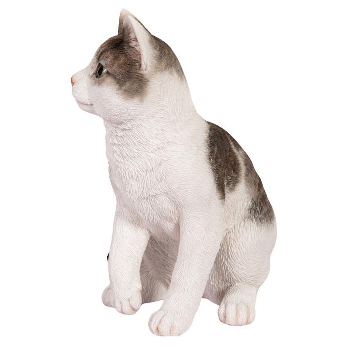 置物 動物 かわいい お座りサバトラ白猫 中ネコ 高さ22.5cm woobia