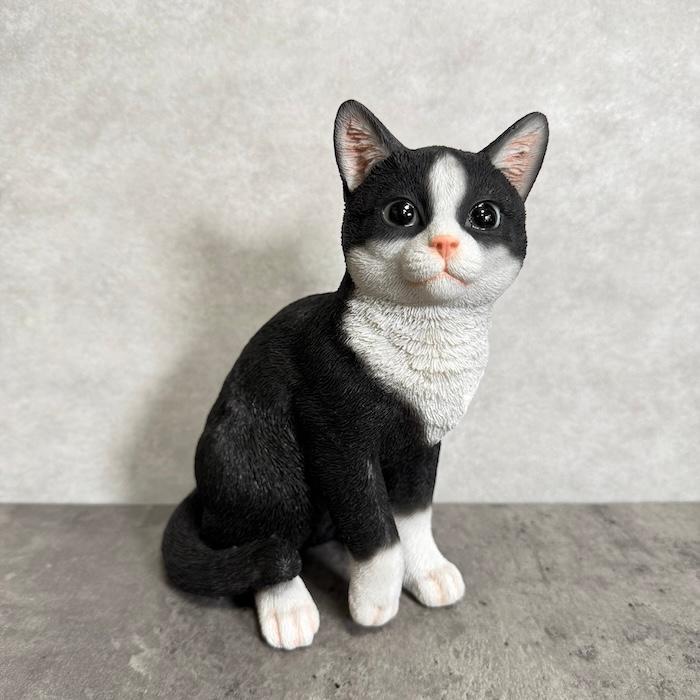 アイアンのネコ　猫　ホワイト&ブラック　セット WOOBIA（ウービア） 置物 動物 かわいい お座りハチワレ黒白猫 ネコ 高