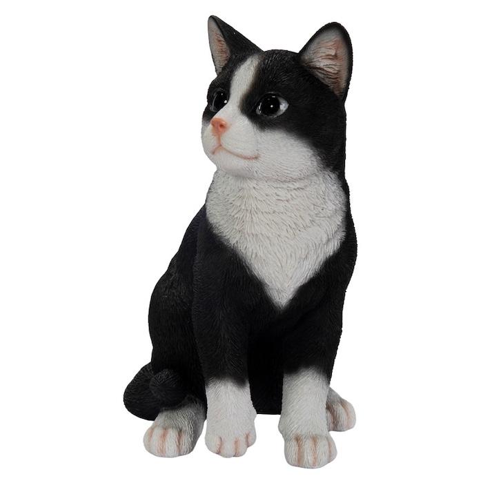 置物 動物 かわいい お座りハチワレ黒白猫 ネコ 高さ22.5cm woobia