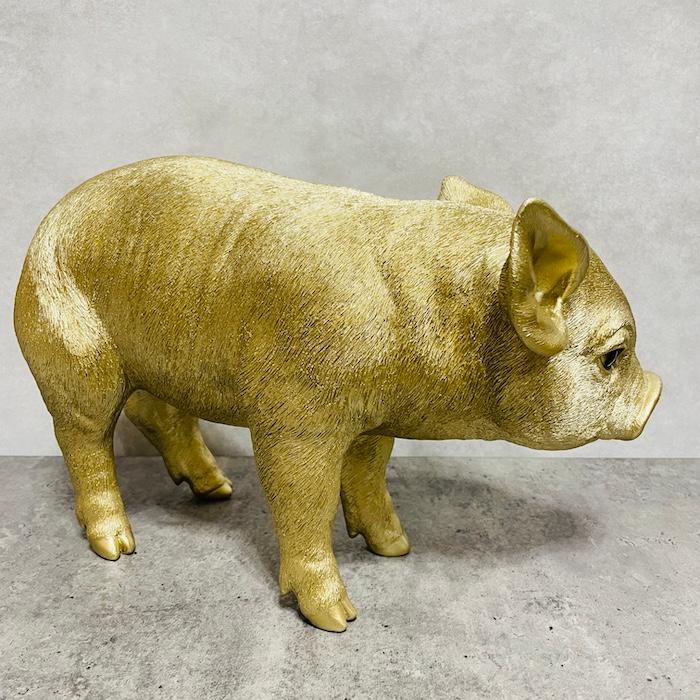 置物 動物 下を向く金色子豚 ゴールド 金色 縁起物 高さ23cm woobia