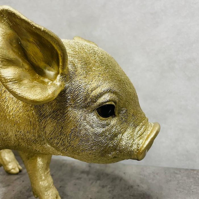 置物 動物 下を向く金色子豚 ゴールド 金色 縁起物 高さ23cm woobia