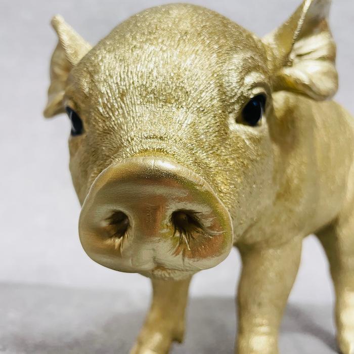 置物 動物 下を向く金色子豚 ゴールド 金色 縁起物 高さ23cm woobia