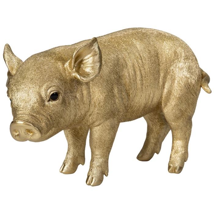 置物 動物 下を向く金色子豚 ゴールド 金色 縁起物 高さ23cm woobia