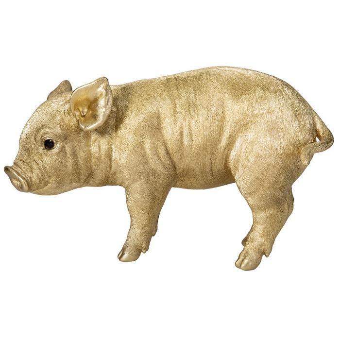 置物 動物 下を向く金色子豚 ゴールド 金色 縁起物 横幅37.6cm woobia