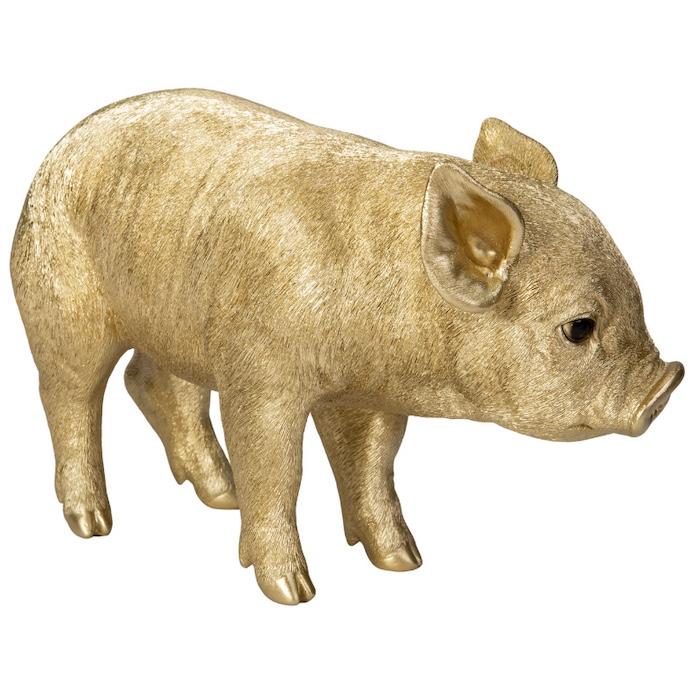 置物 動物 下を向く金色子豚 ゴールド 金色 縁起物 横幅37.6cm woobia