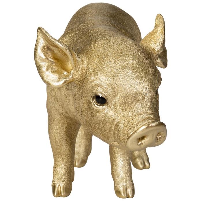 置物 動物 下を向く金色子豚 ゴールド 金色 縁起物 横幅37.6cm woobia
