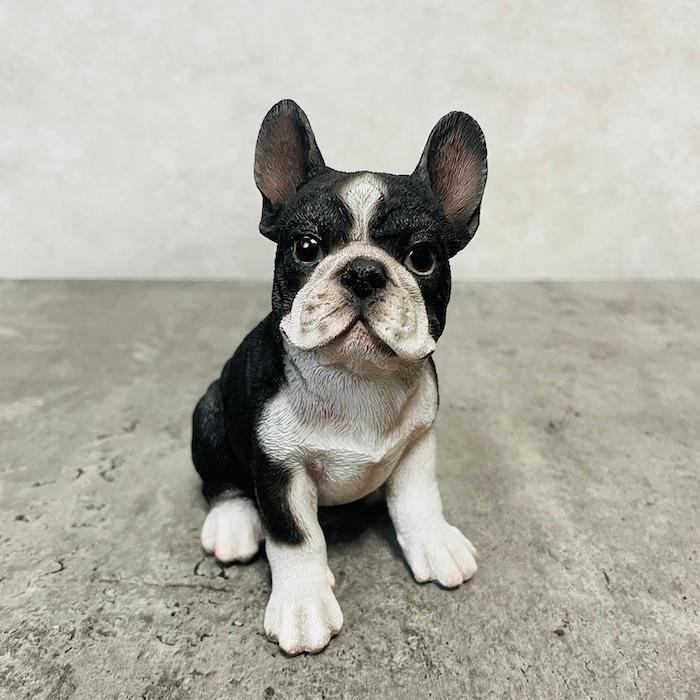 置物 犬 かわいい 動物 玄関 頭を上げる黒白フレンチブルドッグ リアル