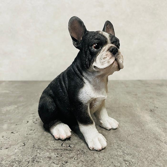置物 犬 かわいい 動物 玄関 頭を上げる黒白フレンチブルドッグ リアル