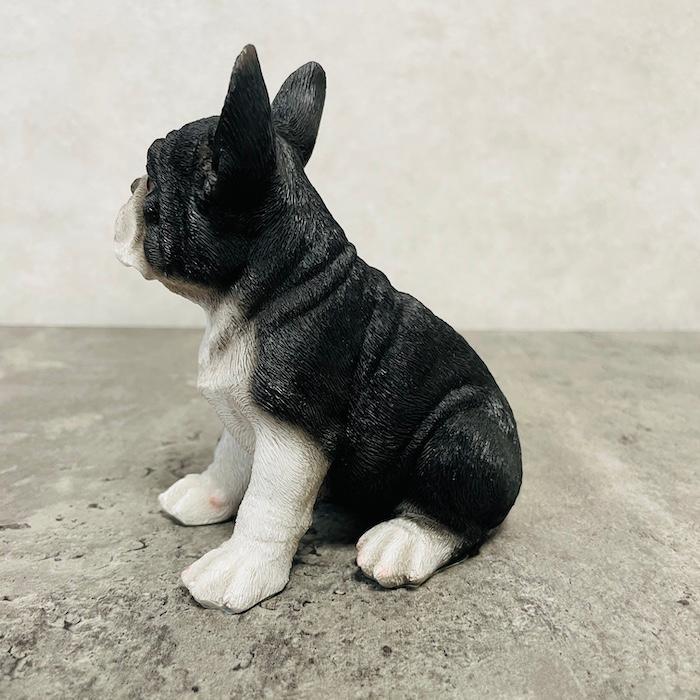 置物 犬 かわいい 動物 玄関 頭を上げる黒白フレンチブルドッグ リアル