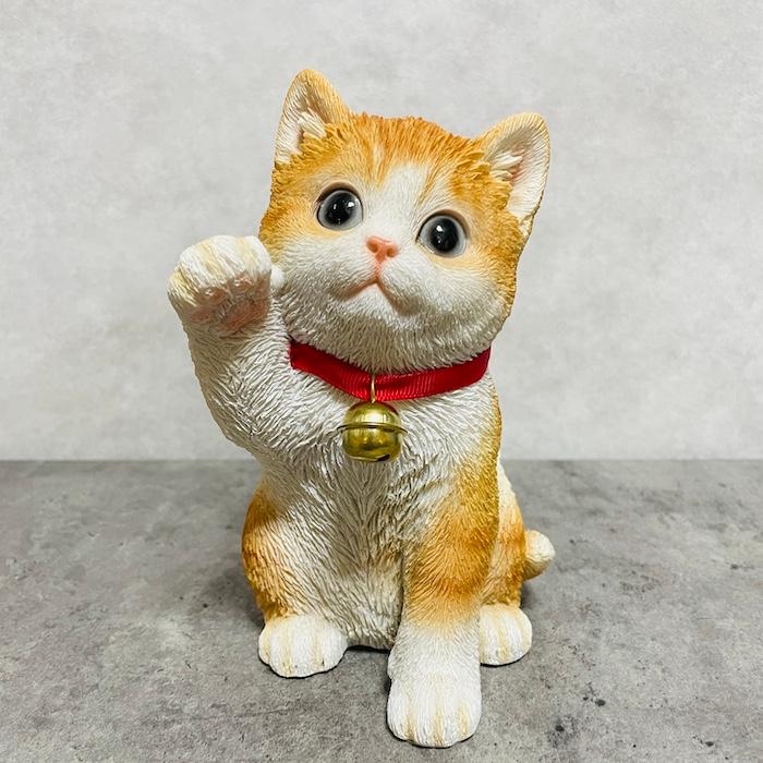 WOOBIA（ウービア） かわいい 置物 右手を上げる茶トラ白招き猫 商売