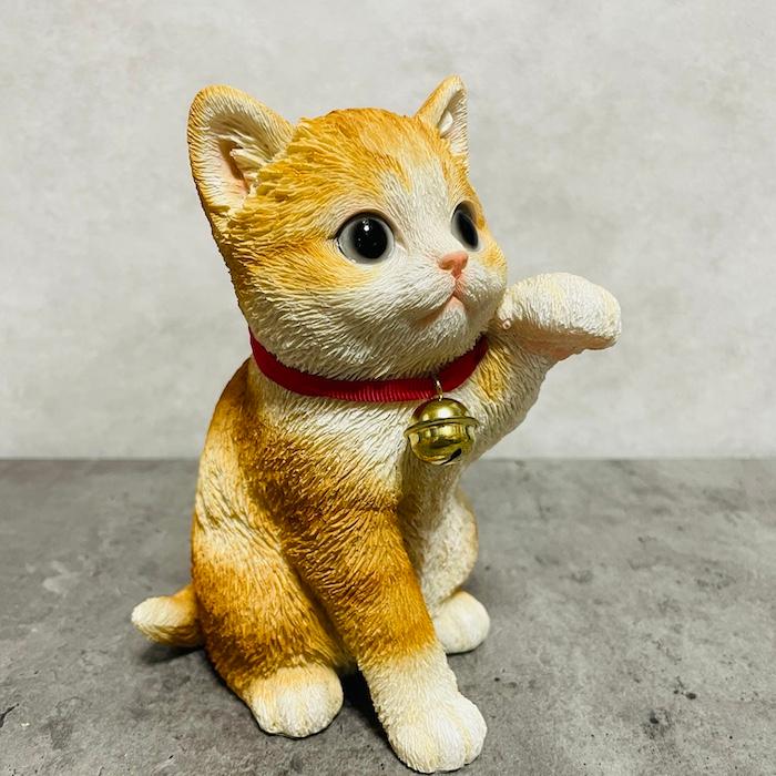 かわいい 置物 左手を上げる茶トラ白招き猫 商売繁盛 縁起物 おしゃれ