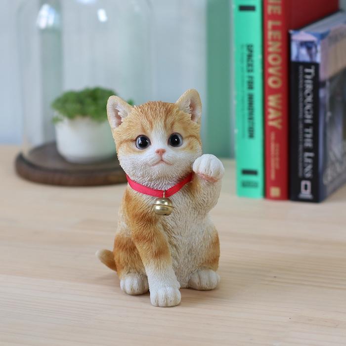 かわいい 置物 左手を上げる茶トラ白招き猫 商売繁盛 縁起物 おしゃれ
